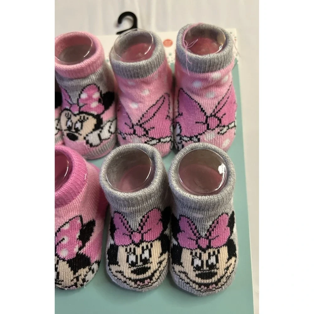Disney Baby Minnie Mouse Baby Booties 4 Pair Set Size 12-18 Months Pink-Gray NEW